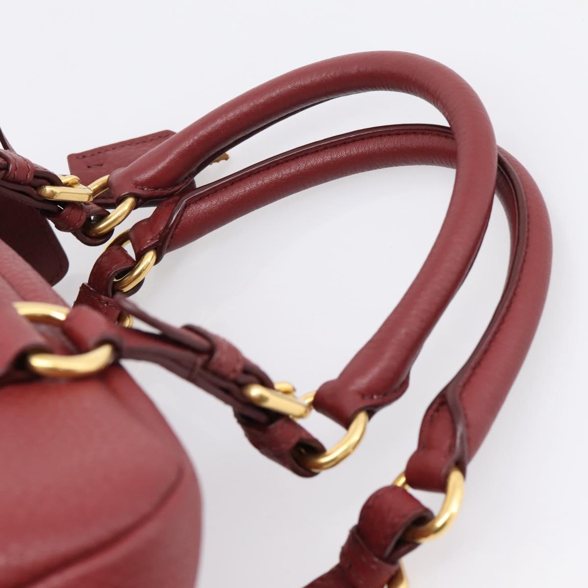 PRADA Vitterodino Hand Bag Leather Bordeaux Gold Auth BA15970V