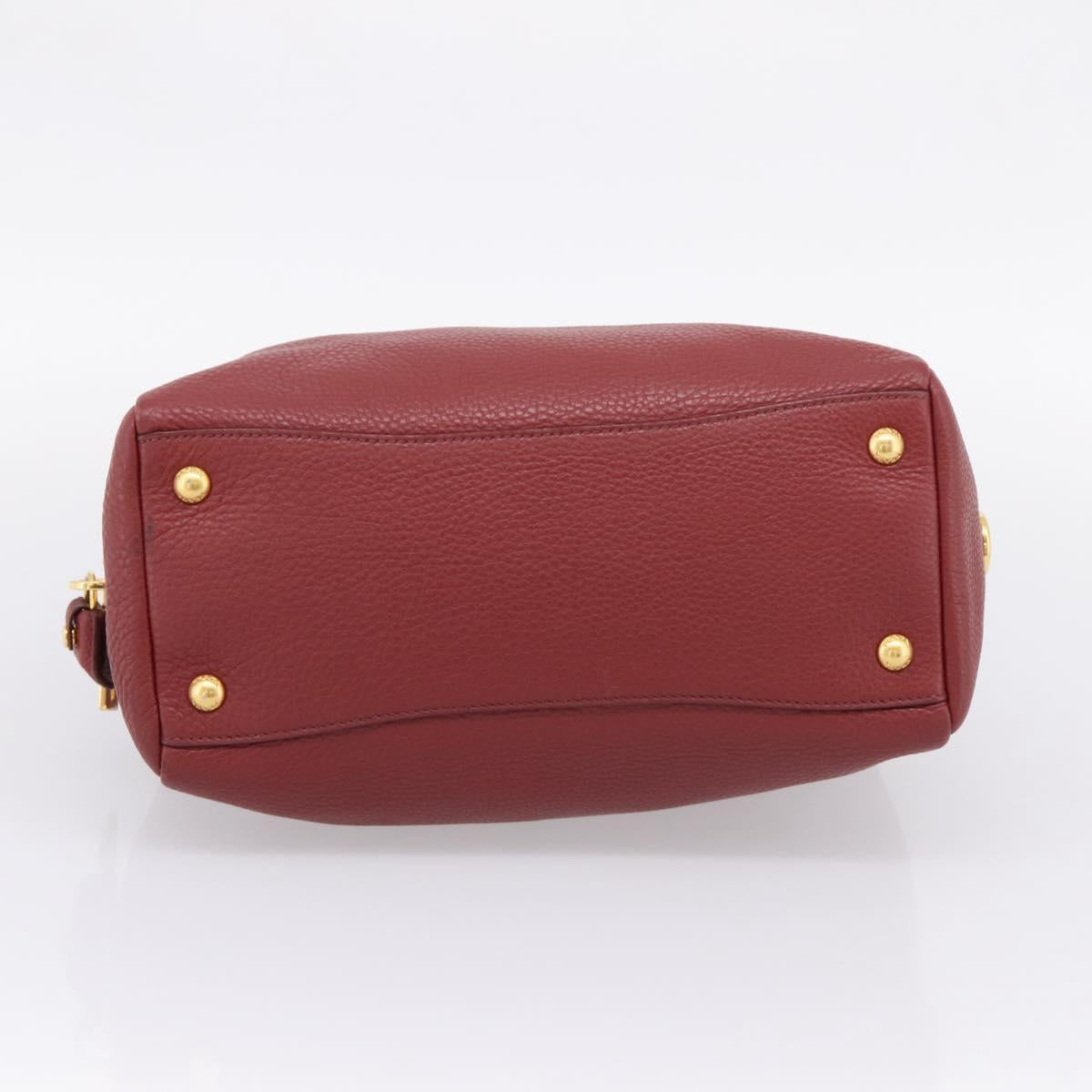 PRADA Vitterodino Hand Bag Leather Bordeaux Gold Auth BA15970V