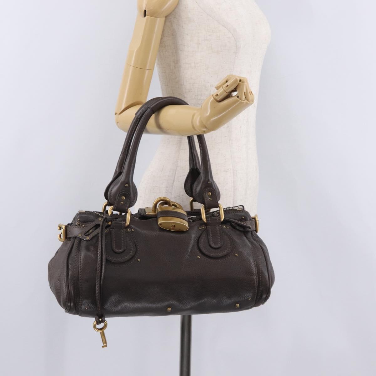 Chloe Paddington Hand Bag Leather Brown Gold Silver Auth BA15973V