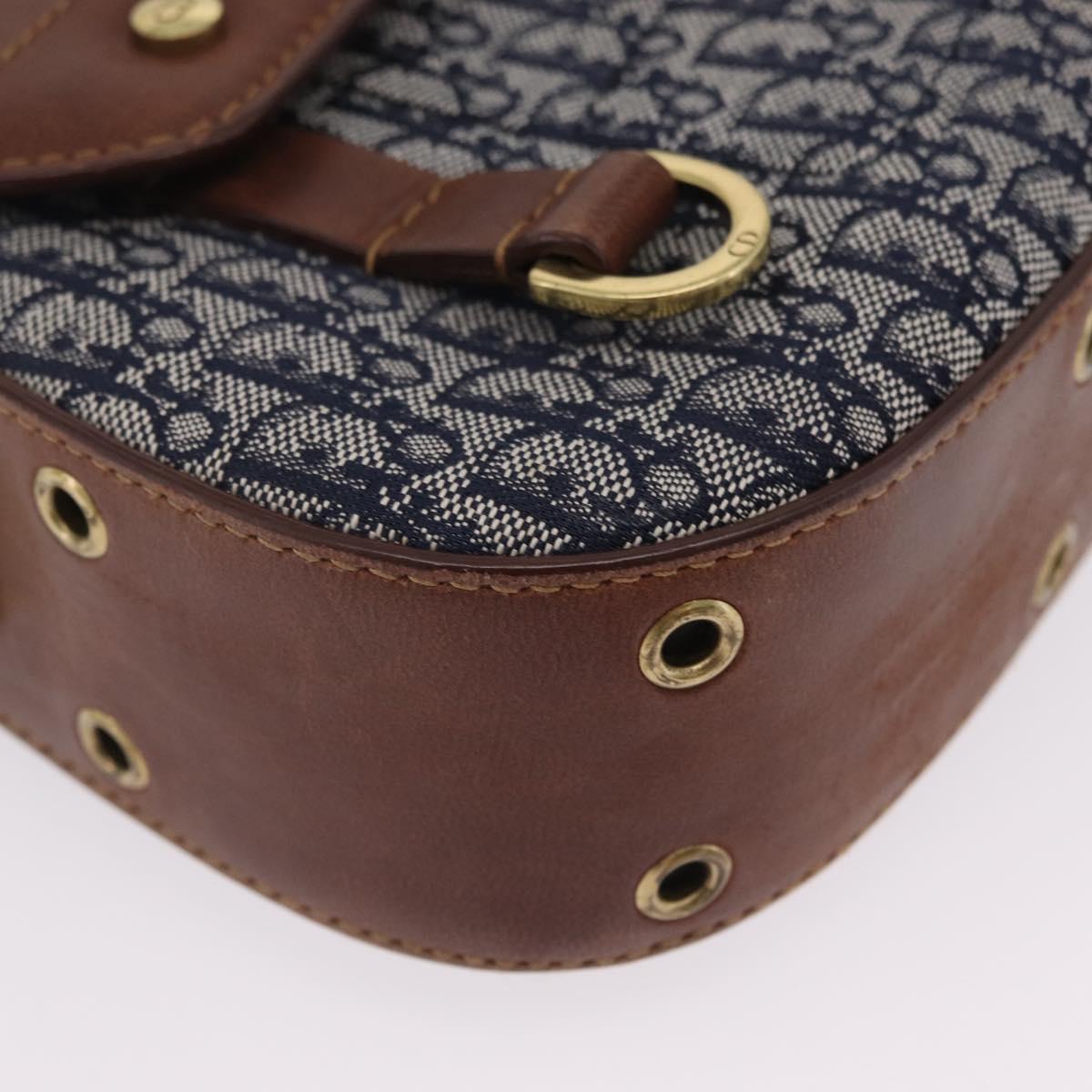 Christian Dior Trotter Canvas Street Chic Shoulder Bag Navy Gold Auth BA15975V