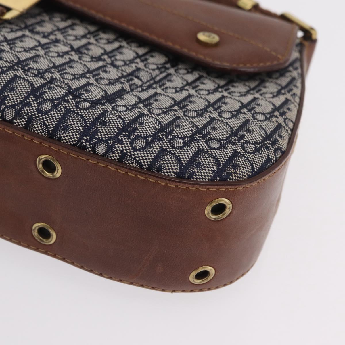 Christian Dior Trotter Canvas Street Chic Shoulder Bag Navy Gold Auth BA15975V