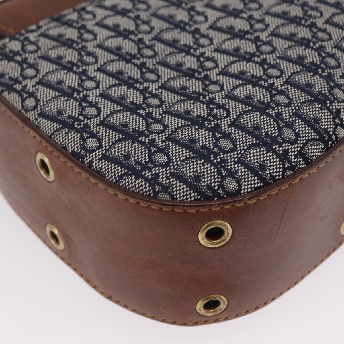 Christian Dior Trotter Canvas Street Chic Shoulder Bag Navy Gold Auth BA15975V