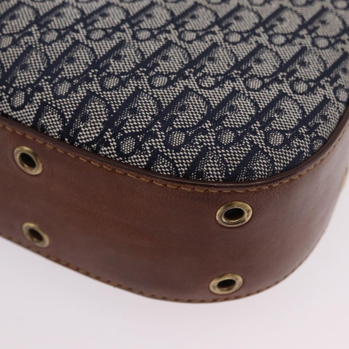 Christian Dior Trotter Canvas Street Chic Shoulder Bag Navy Gold Auth BA15975V
