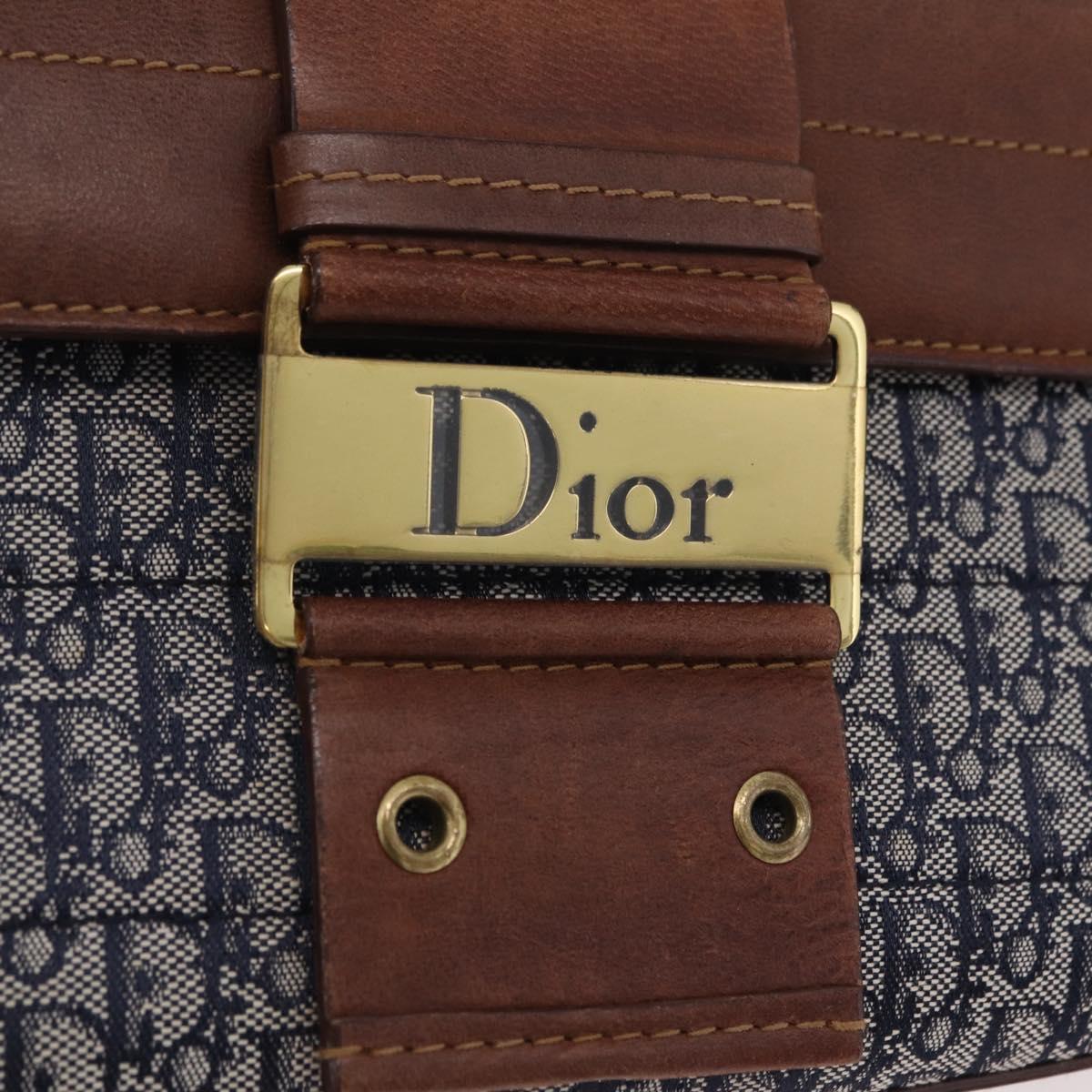 Christian Dior Trotter Canvas Street Chic Shoulder Bag Navy Gold Auth BA15975V