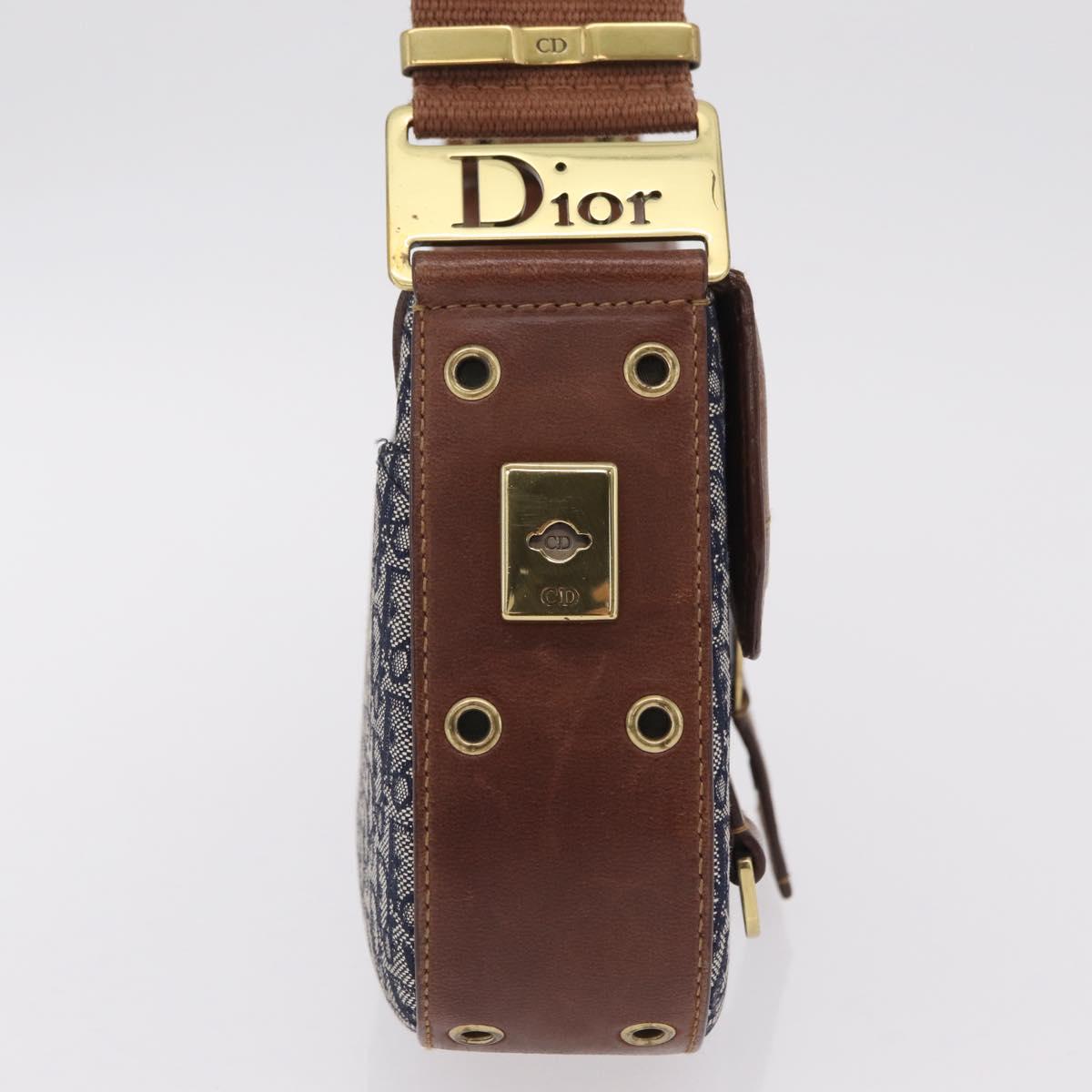 Christian Dior Trotter Canvas Street Chic Shoulder Bag Navy Gold Auth BA15975V