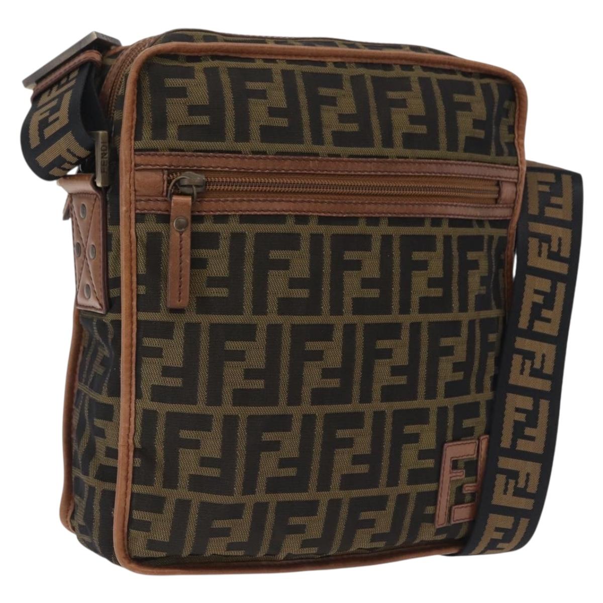 FENDI Zucca Canvas Shoulder Bag Black Brown 7VA152 Auth BA15976A