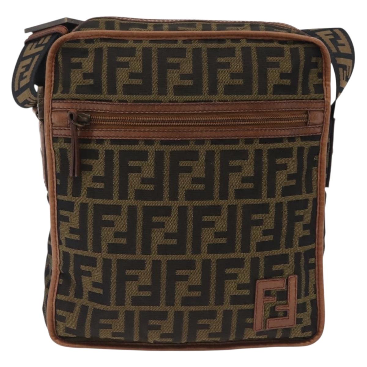 FENDI Zucca Canvas Shoulder Bag Black Brown 7VA152 Auth BA15976A