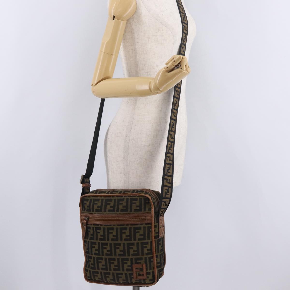 FENDI Zucca Canvas Shoulder Bag Black Brown 7VA152 Auth BA15976A