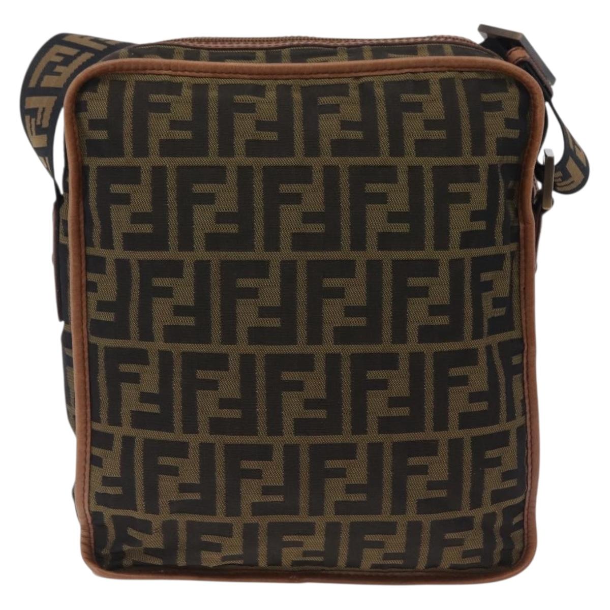FENDI Zucca Canvas Shoulder Bag Black Brown 7VA152 Auth BA15976A