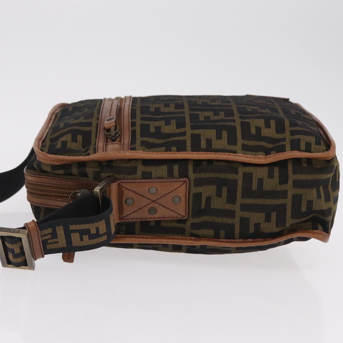 FENDI Zucca Canvas Shoulder Bag Black Brown 7VA152 Auth BA15976A