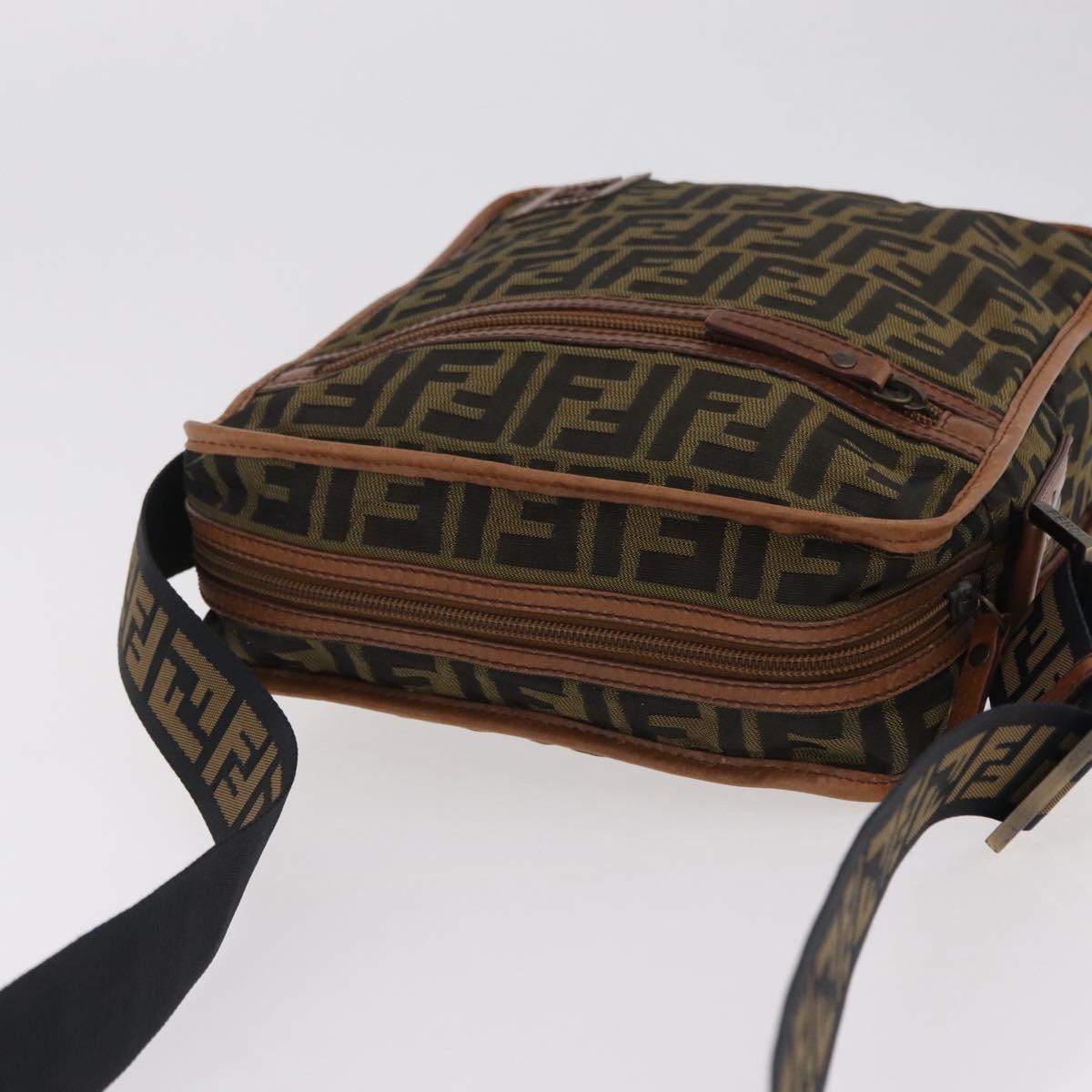 FENDI Zucca Canvas Shoulder Bag Black Brown 7VA152 Auth BA15976A