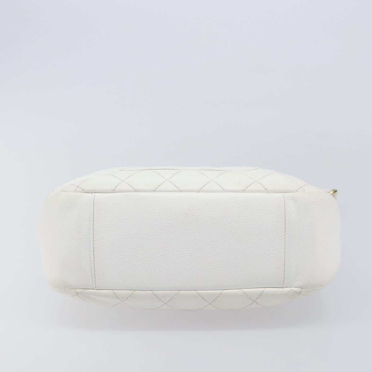 CHANEL Shoulder Bag Caviar Skin White Gold CC Auth BA15977M