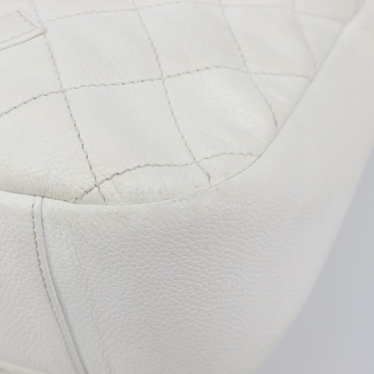 CHANEL Shoulder Bag Caviar Skin White Gold CC Auth BA15977M