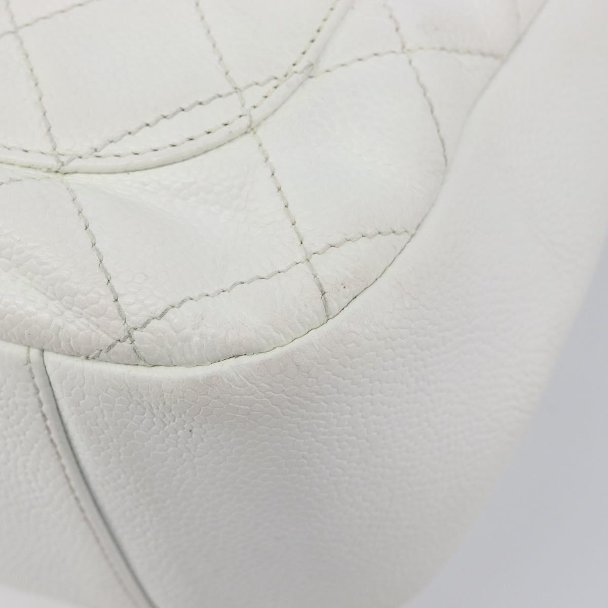 CHANEL Shoulder Bag Caviar Skin White Gold CC Auth BA15977M