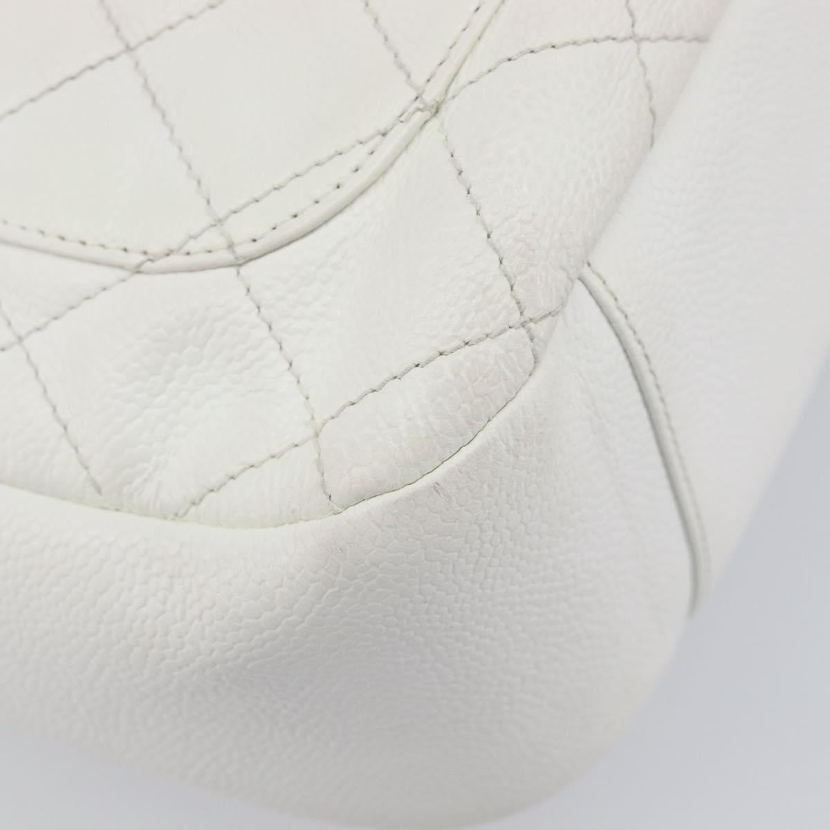 CHANEL Shoulder Bag Caviar Skin White Gold CC Auth BA15977M
