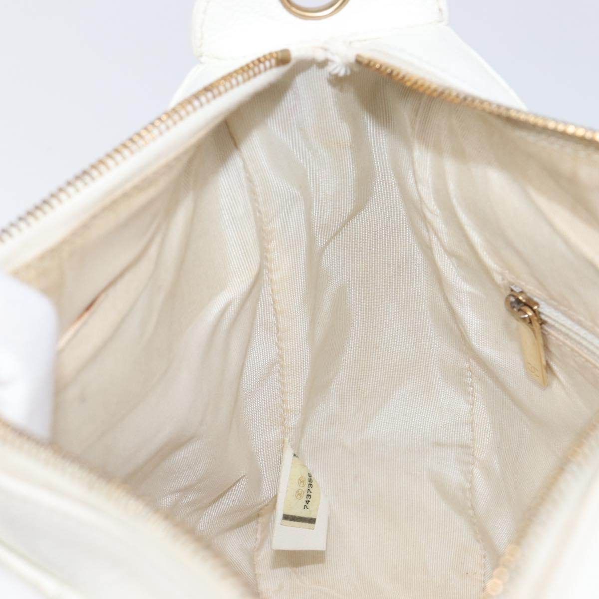 CHANEL Shoulder Bag Caviar Skin White Gold CC Auth BA15977M
