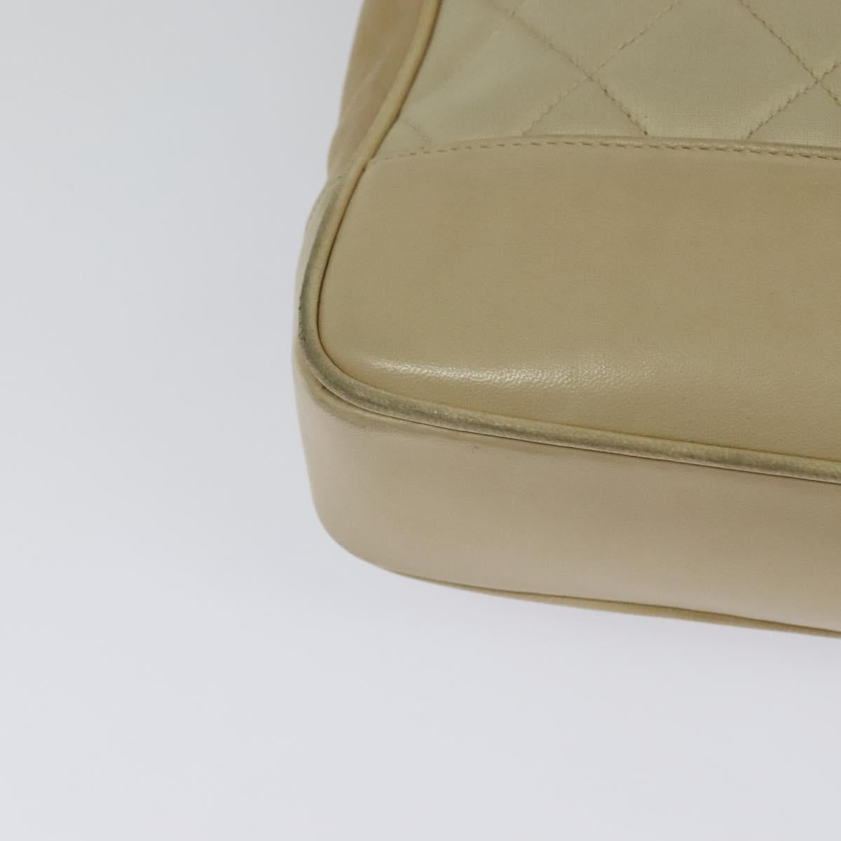 CHANEL Matelasse Chain Shoulder Bag Satin Beige Gold CC Auth BA1598