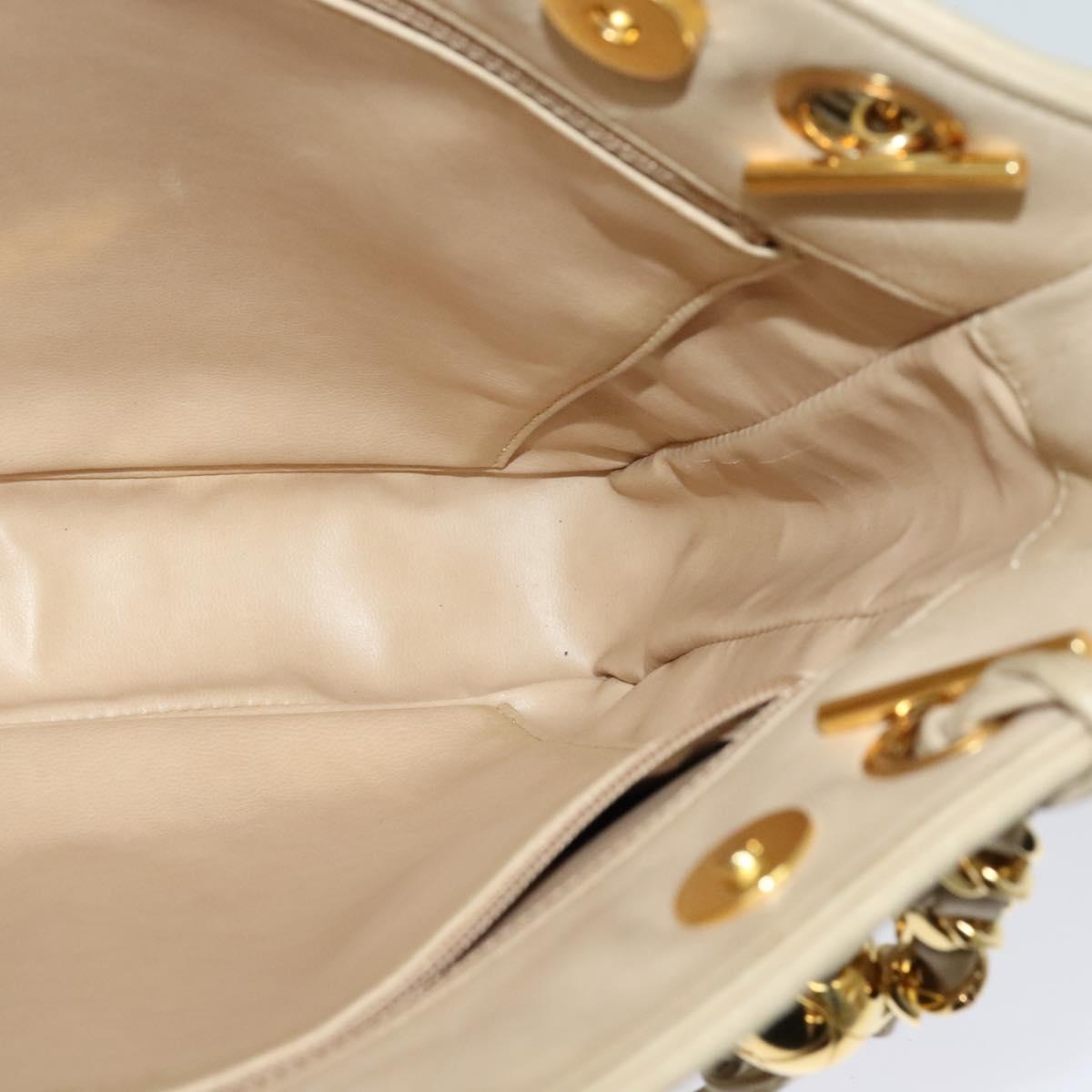 CHANEL Matelasse Chain Shoulder Bag Satin Beige Gold CC Auth BA1598