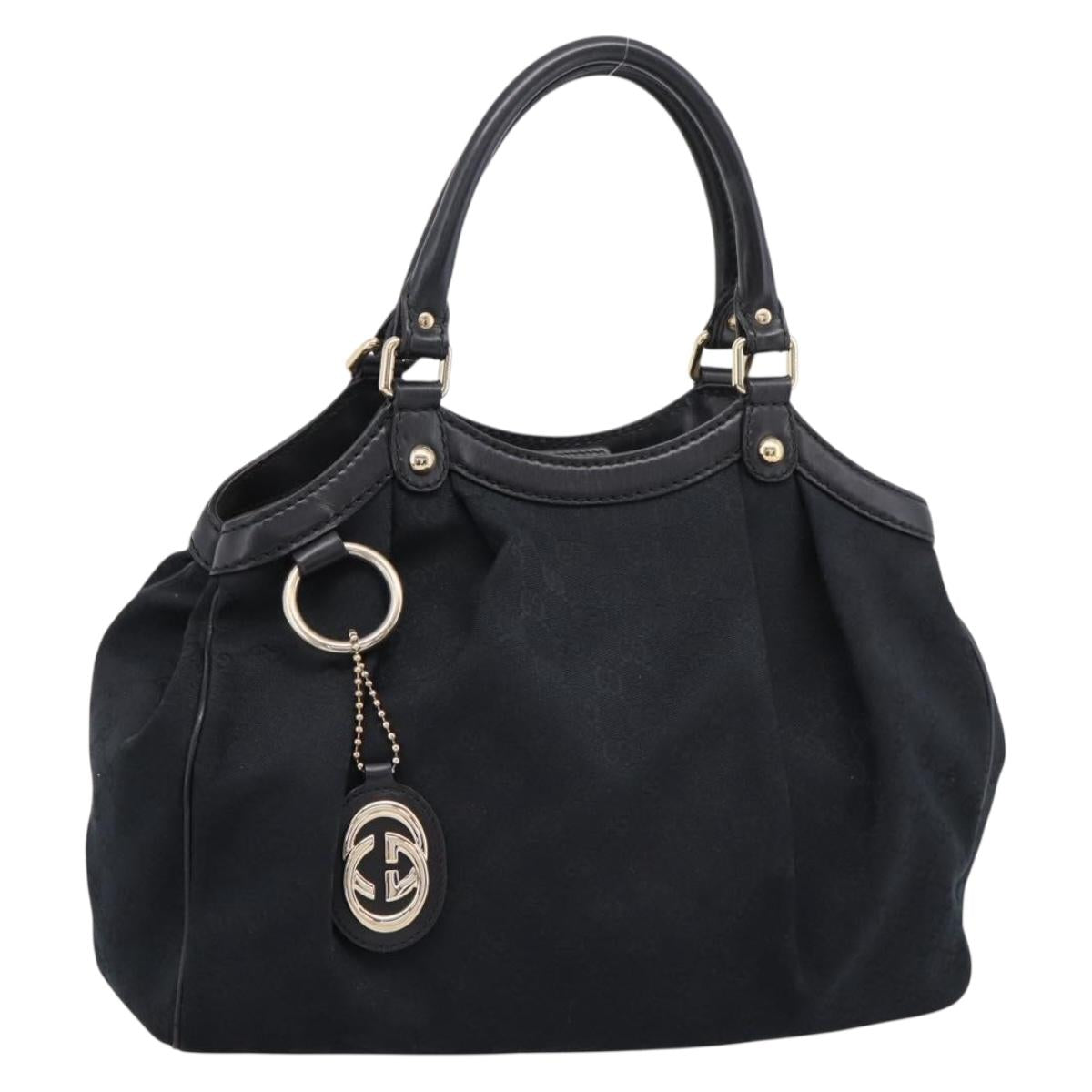 GUCCI GG Canvas Sukey Hand Bag Black Gold 211944 Auth BA15982V