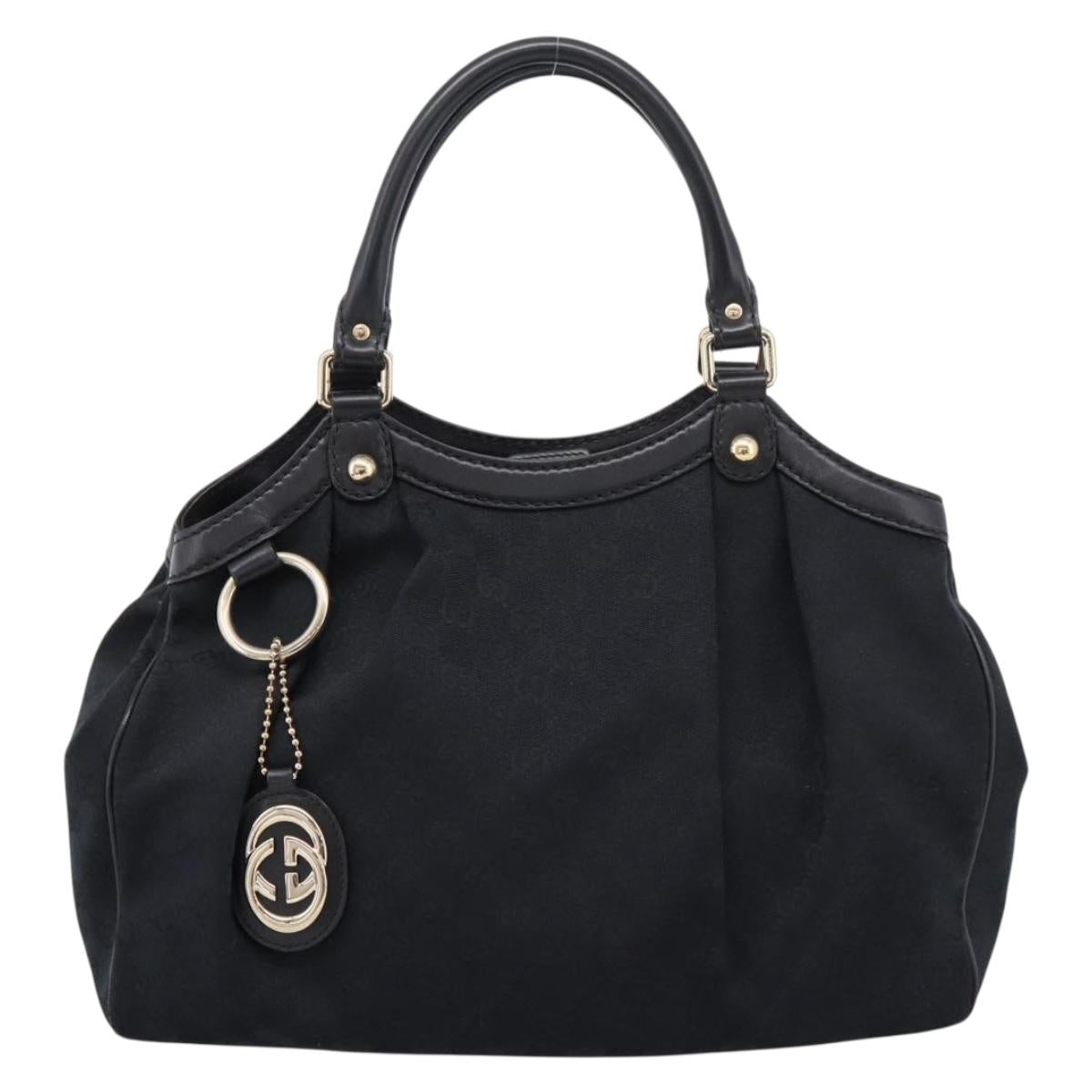 GUCCI GG Canvas Sukey Hand Bag Black Gold 211944 Auth BA15982V