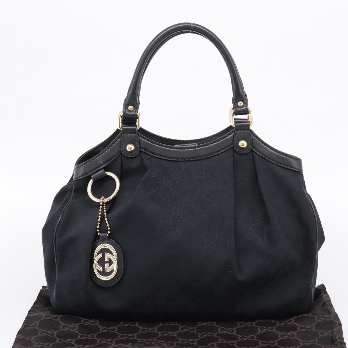 GUCCI GG Canvas Sukey Hand Bag Black Gold 211944 Auth BA15982V