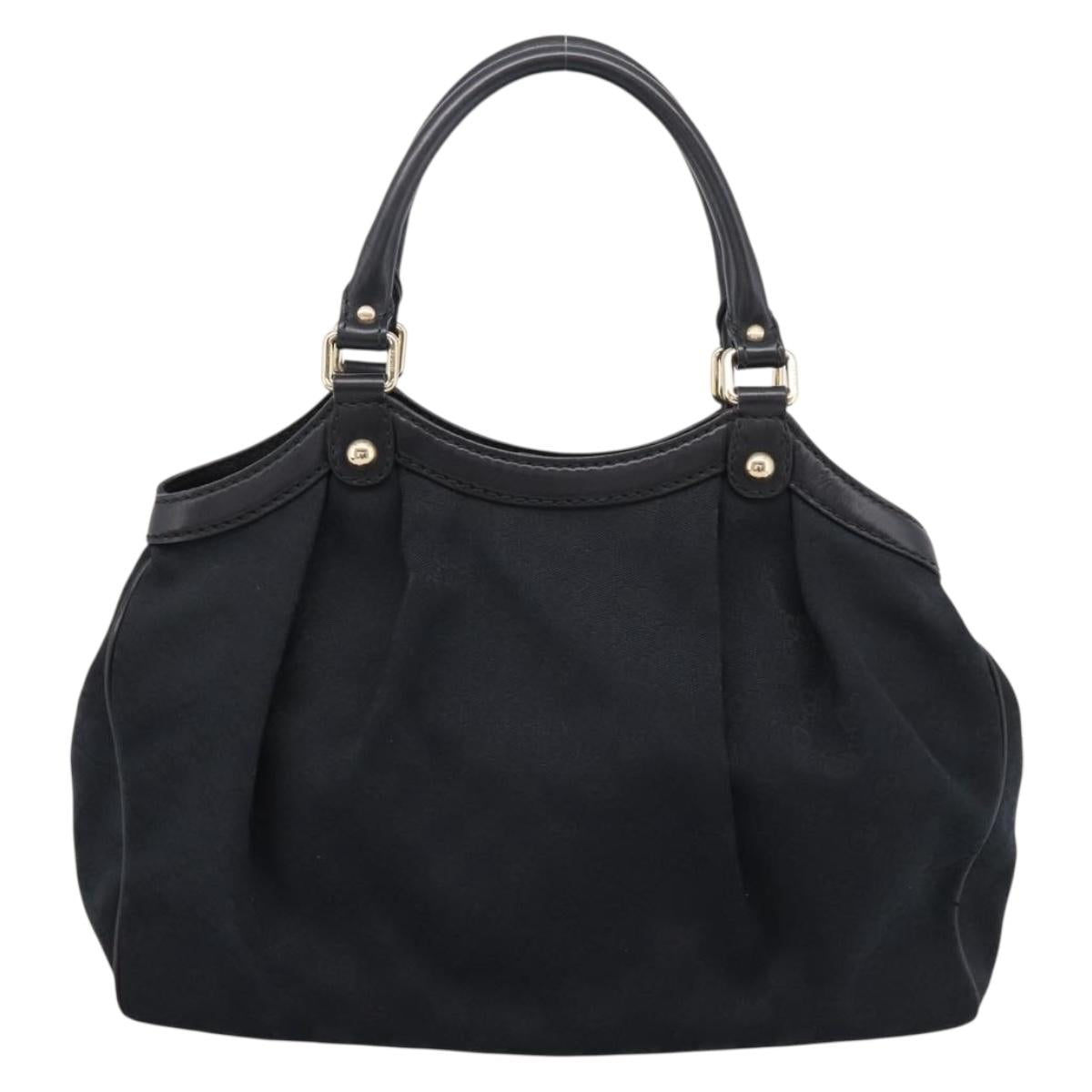 GUCCI GG Canvas Sukey Hand Bag Black Gold 211944 Auth BA15982V