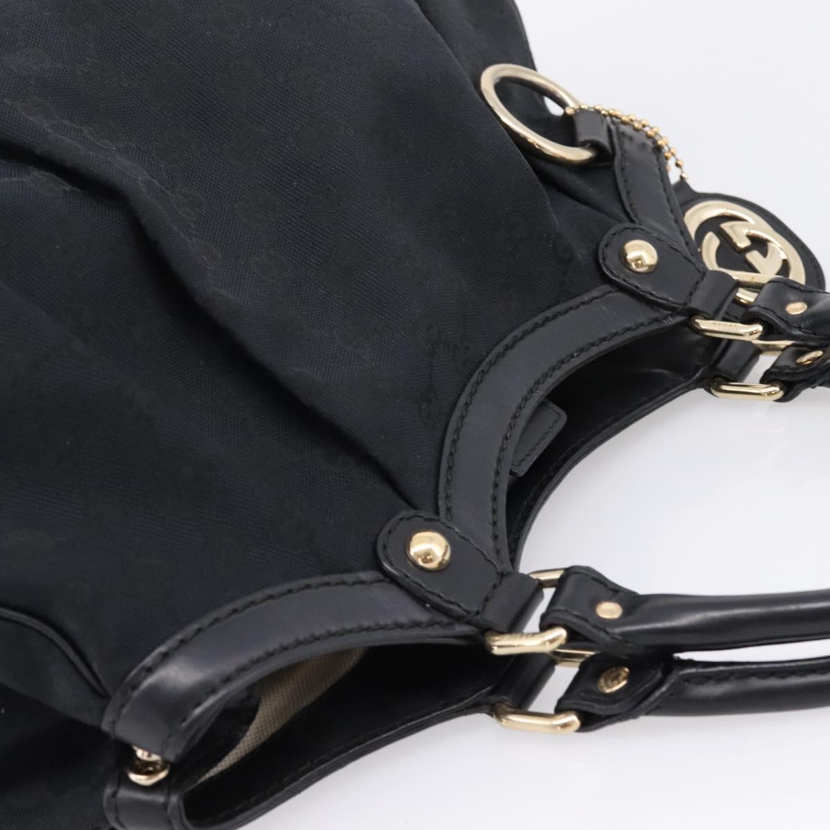 GUCCI GG Canvas Sukey Hand Bag Black Gold 211944 Auth BA15982V