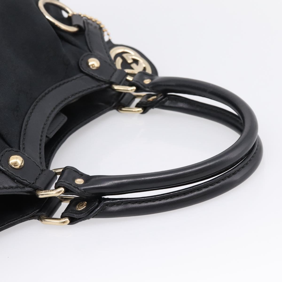 GUCCI GG Canvas Sukey Hand Bag Black Gold 211944 Auth BA15982V