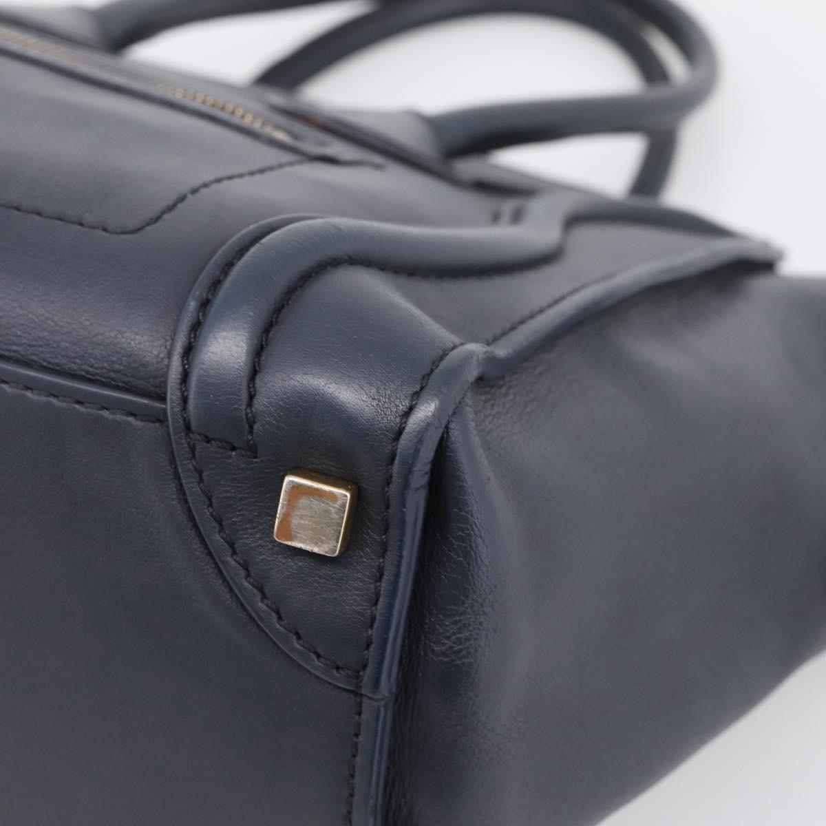 CELINE Luggage Micro Shopper Hand Bag Leather Navy Gold Auth BA15985V
