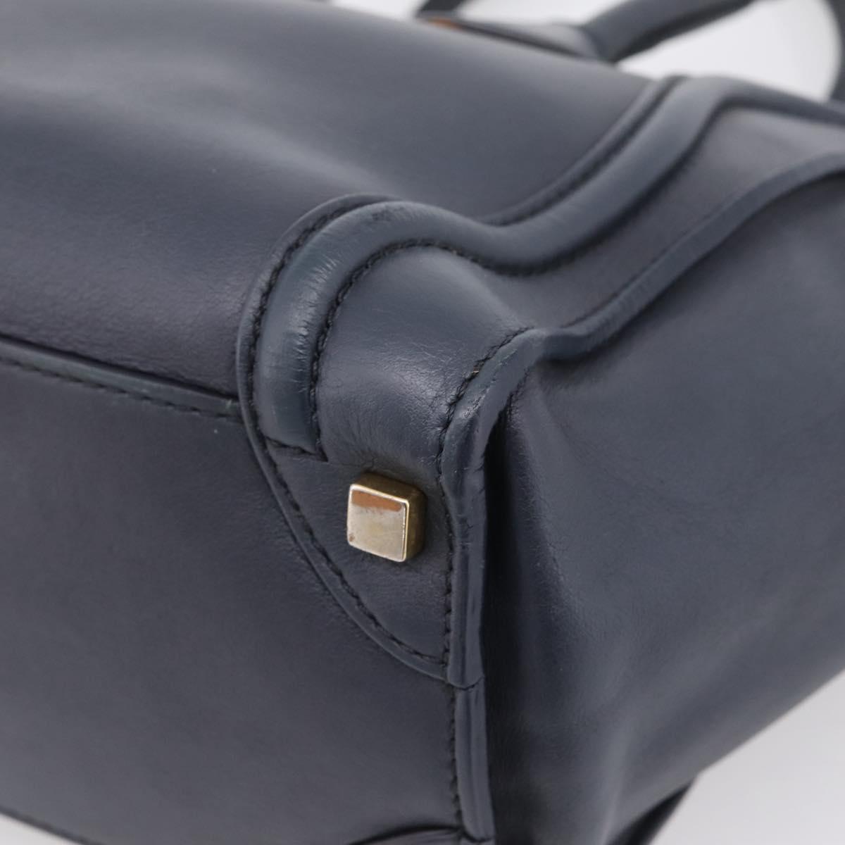CELINE Luggage Micro Shopper Hand Bag Leather Navy Gold Auth BA15985V
