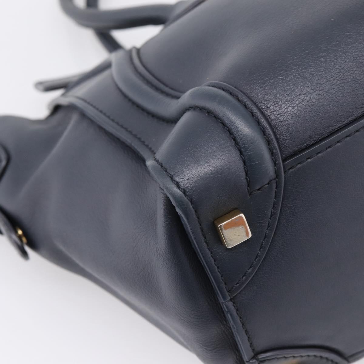 CELINE Luggage Micro Shopper Hand Bag Leather Navy Gold Auth BA15985V