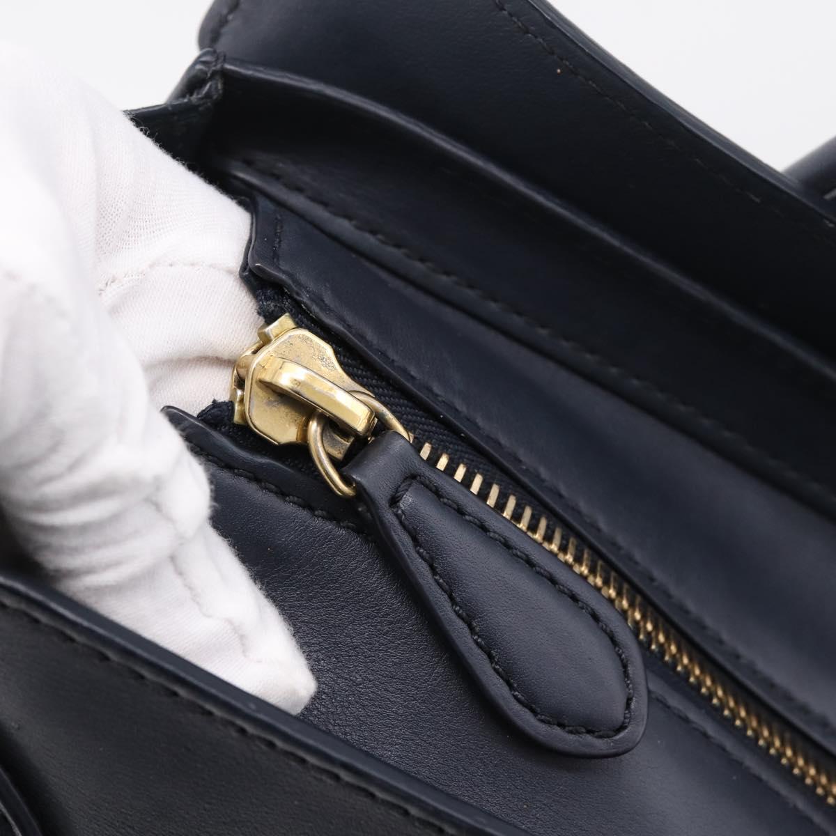 CELINE Luggage Micro Shopper Hand Bag Leather Navy Gold Auth BA15985V
