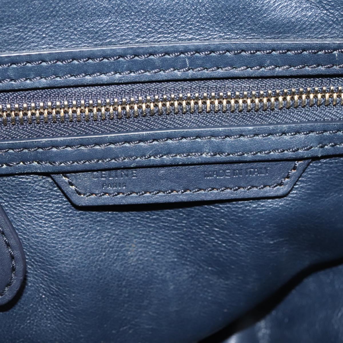 CELINE Luggage Micro Shopper Hand Bag Leather Navy Gold Auth BA15985V