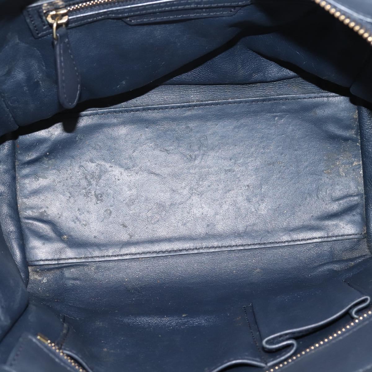 CELINE Luggage Micro Shopper Hand Bag Leather Navy Gold Auth BA15985V