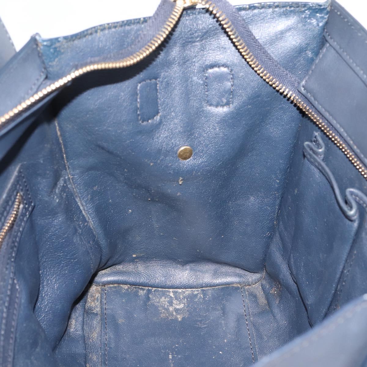 CELINE Luggage Micro Shopper Hand Bag Leather Navy Gold Auth BA15985V