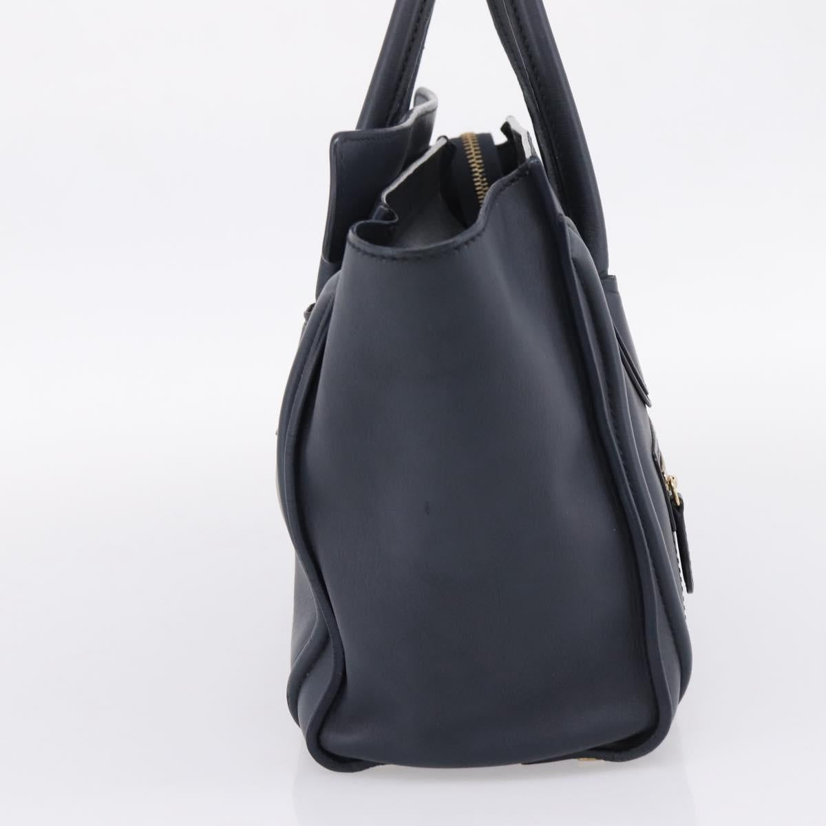 CELINE Luggage Micro Shopper Hand Bag Leather Navy Gold Auth BA15985V