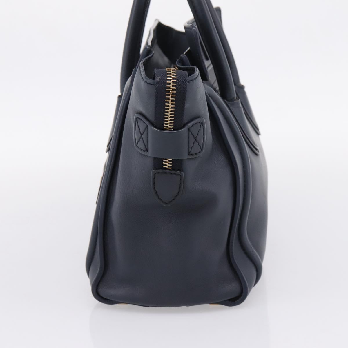 CELINE Luggage Micro Shopper Hand Bag Leather Navy Gold Auth BA15985V