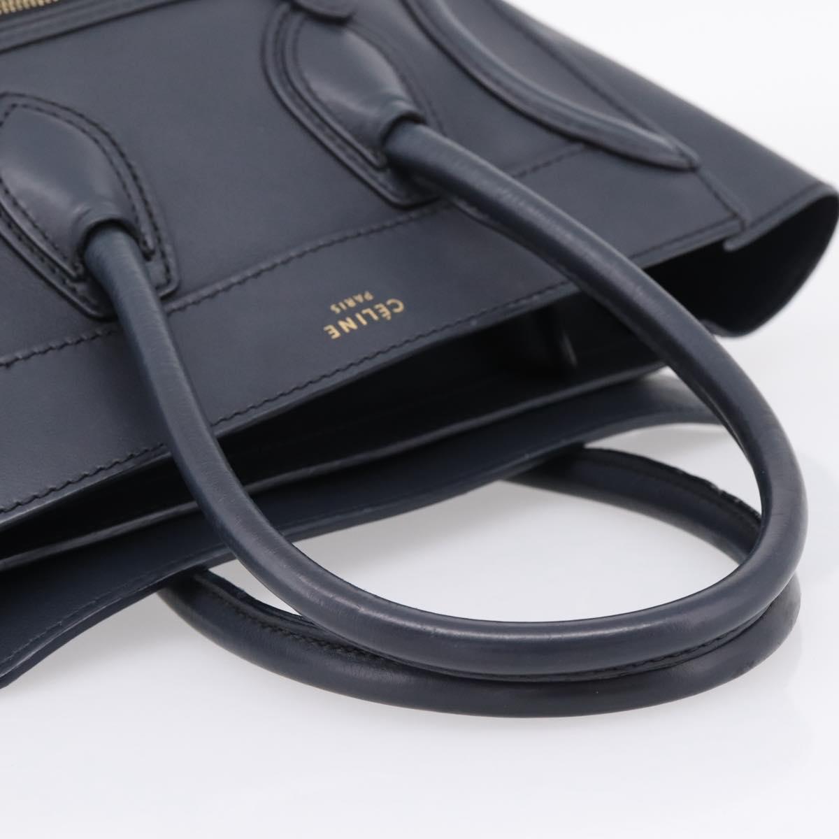 CELINE Luggage Micro Shopper Hand Bag Leather Navy Gold Auth BA15985V