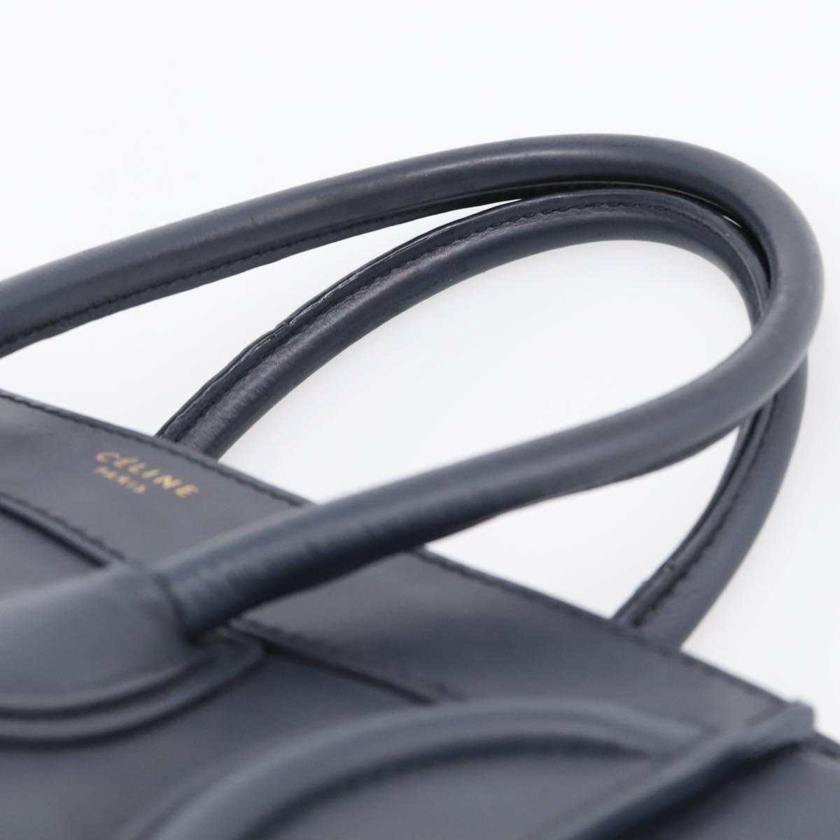 CELINE Luggage Micro Shopper Hand Bag Leather Navy Gold Auth BA15985V