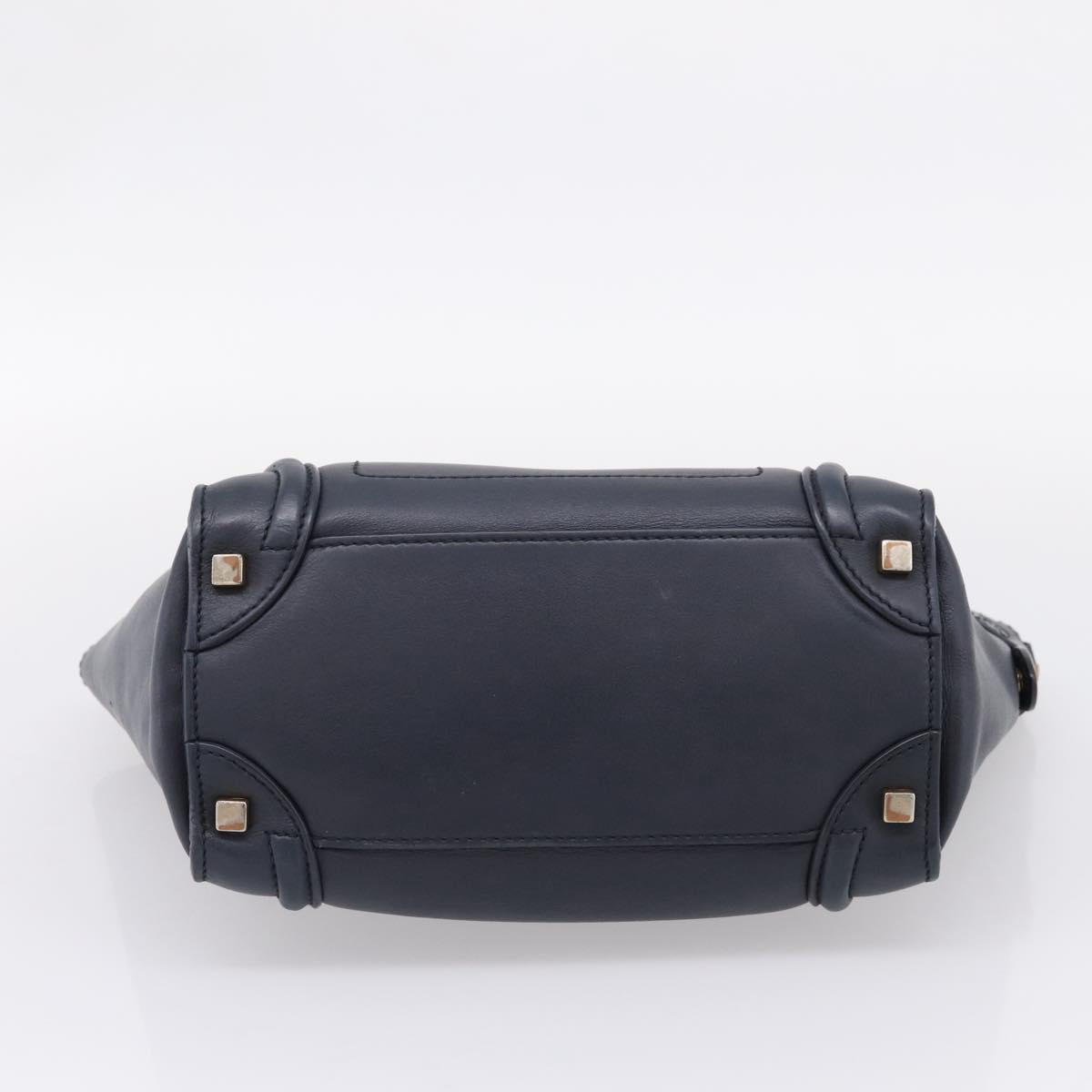 CELINE Luggage Micro Shopper Hand Bag Leather Navy Gold Auth BA15985V