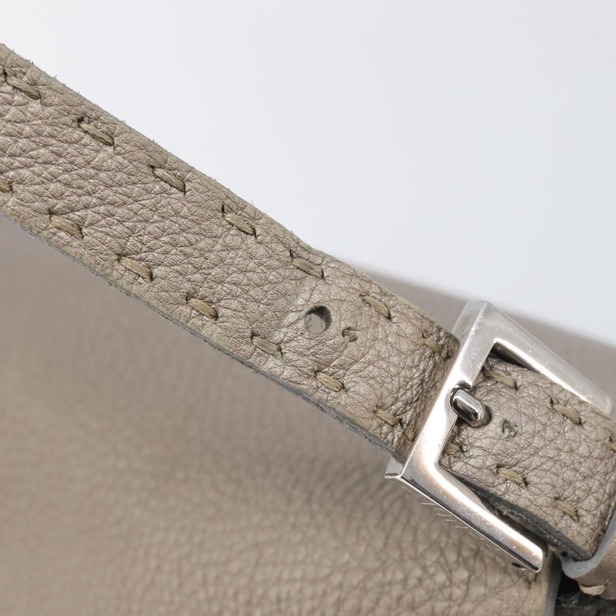 FENDI Celeria Mamma Baguette Bag Leather Beige Silver 8BR102 Auth BA15987V