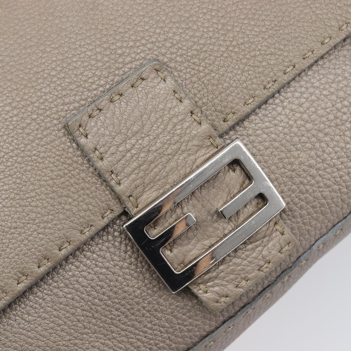 FENDI Celeria Mamma Baguette Bag Leather Beige Silver 8BR102 Auth BA15987V