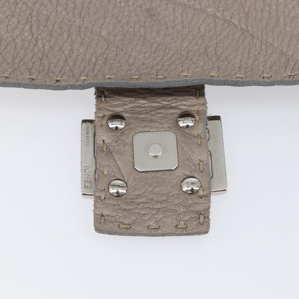 FENDI Celeria Mamma Baguette Bag Leather Beige Silver 8BR102 Auth BA15987V