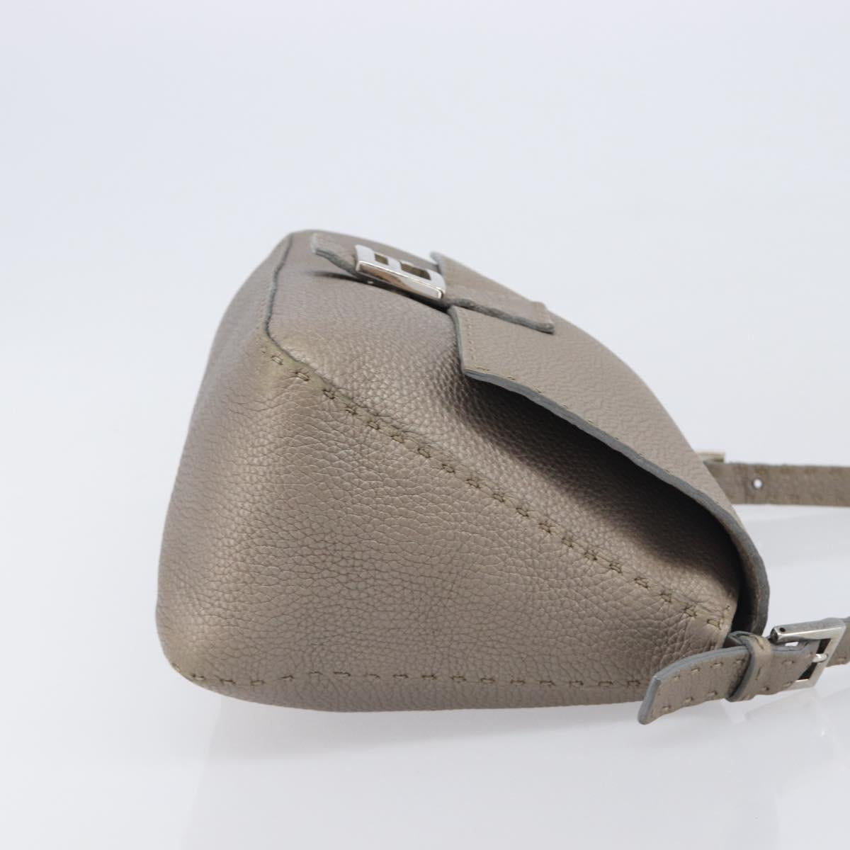 FENDI Celeria Mamma Baguette Bag Leather Beige Silver 8BR102 Auth BA15987V