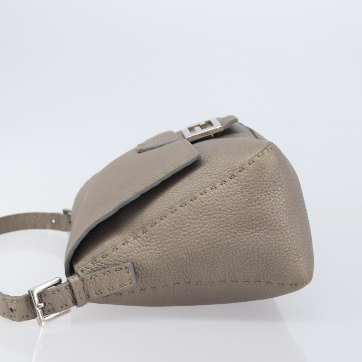 FENDI Celeria Mamma Baguette Bag Leather Beige Silver 8BR102 Auth BA15987V
