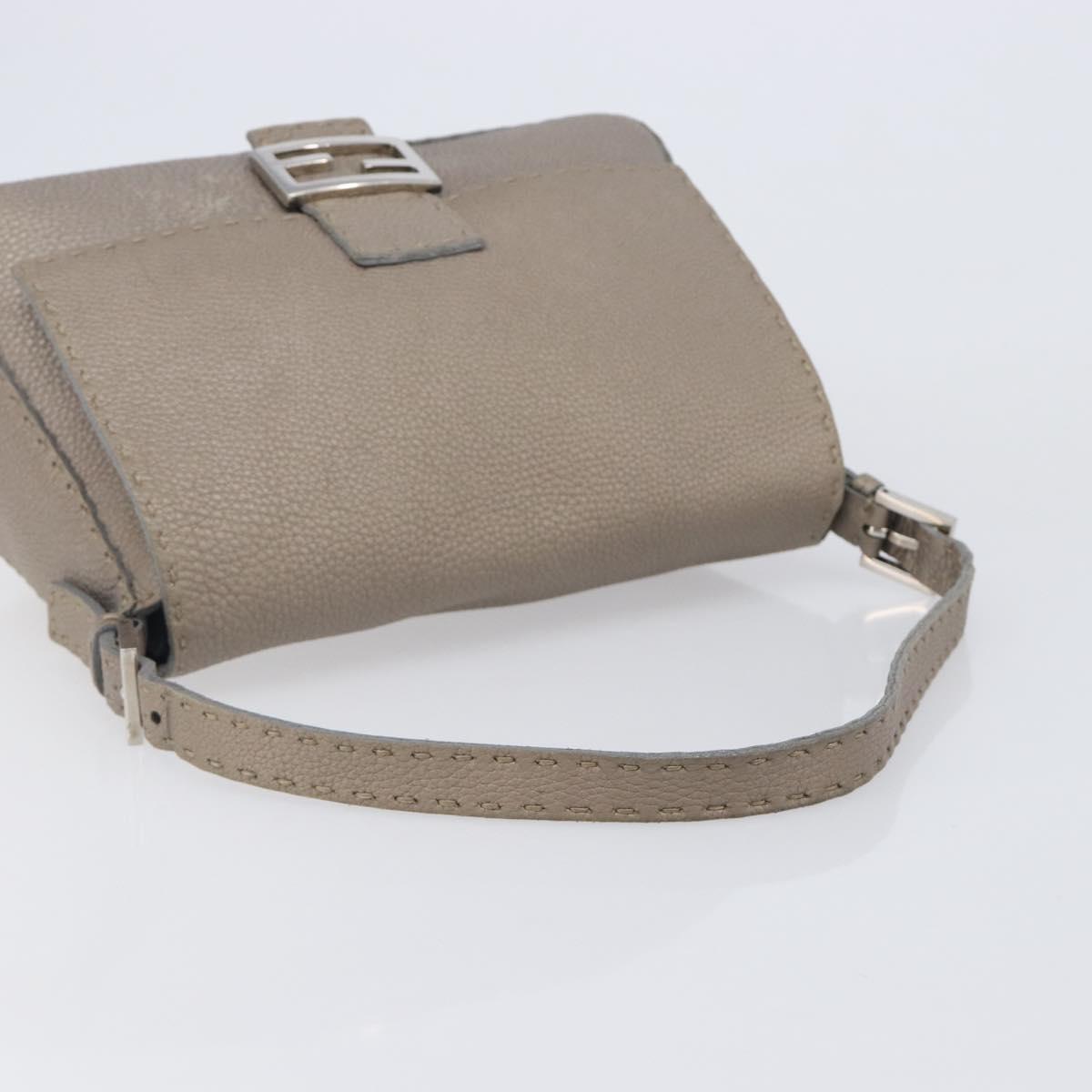 FENDI Celeria Mamma Baguette Bag Leather Beige Silver 8BR102 Auth BA15987V