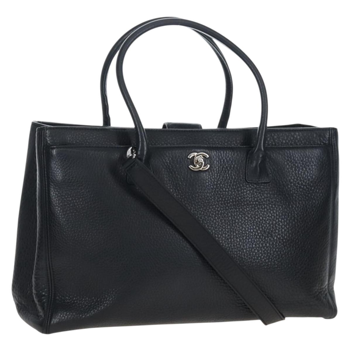 CHANEL Executive Tote Bag Leather 2way Black Silver CC Auth BA15992SAM