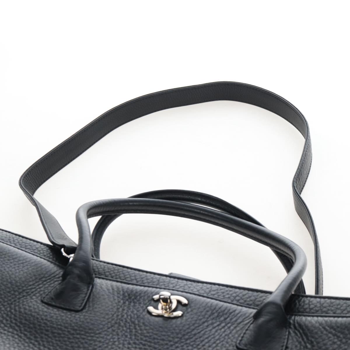 CHANEL Executive Tote Bag Leather 2way Black Silver CC Auth BA15992SAM