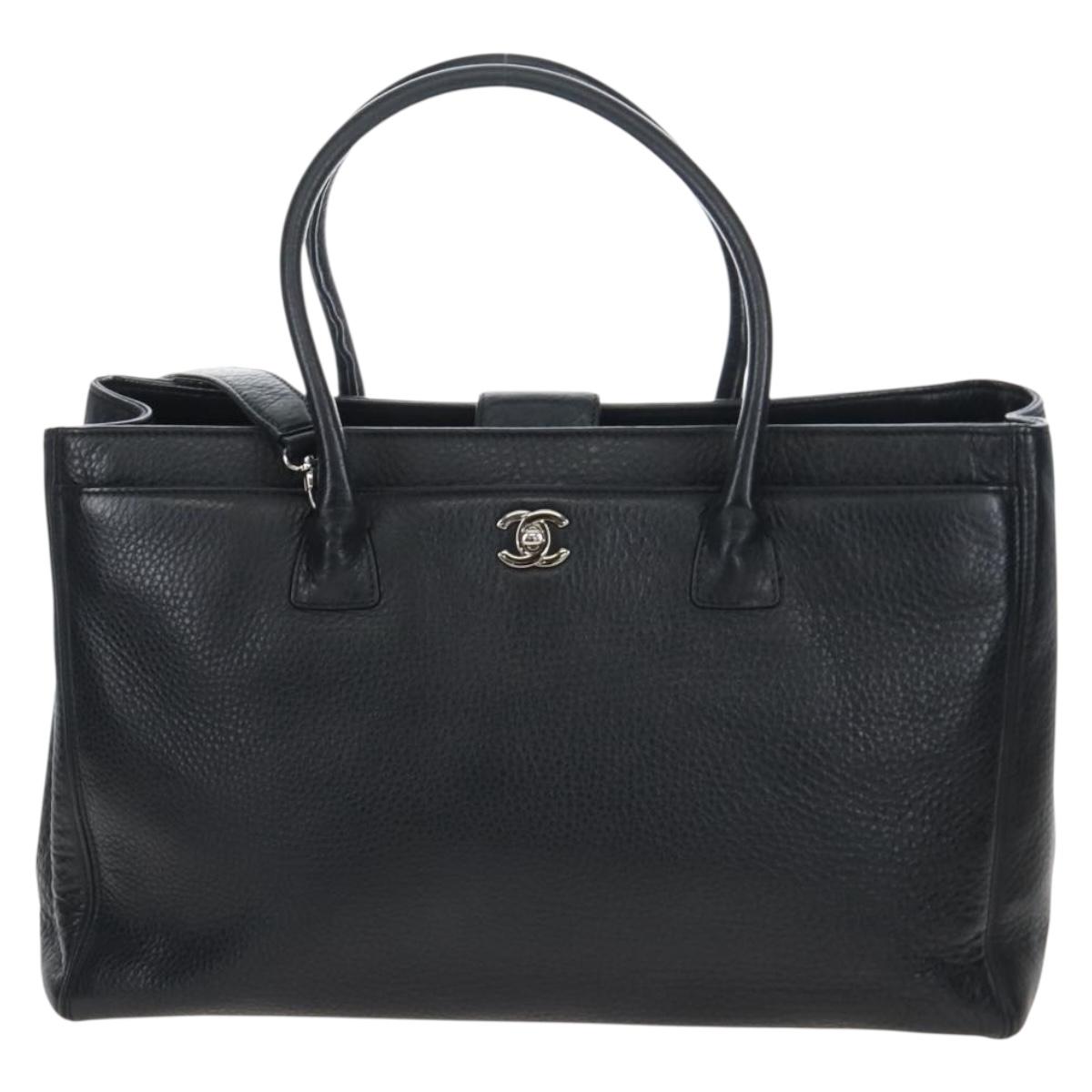 CHANEL Executive Tote Bag Leather 2way Black Silver CC Auth BA15992SAM