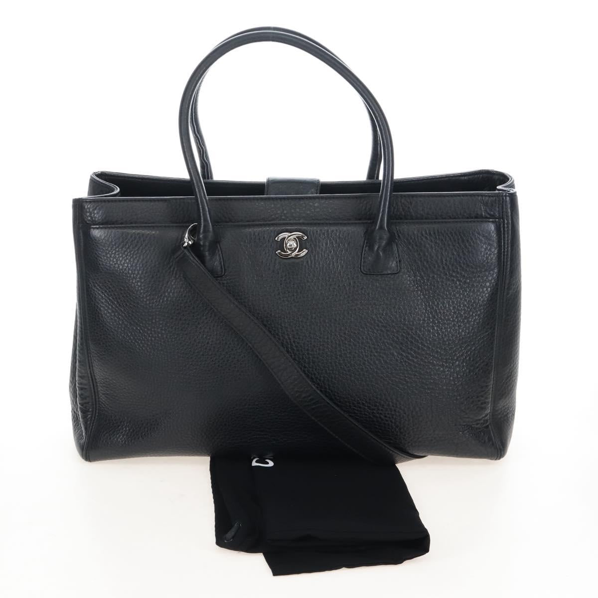 CHANEL Executive Tote Bag Leather 2way Black Silver CC Auth BA15992SAM